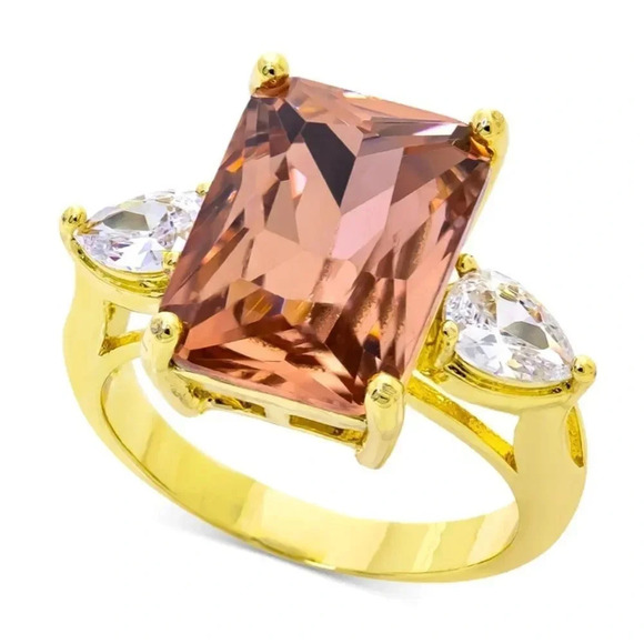 Emerald Brown Cut Charter Club Crystal Ring in Gold Plate 5,6,7,10 sizes NWT - Picture 1 of 8